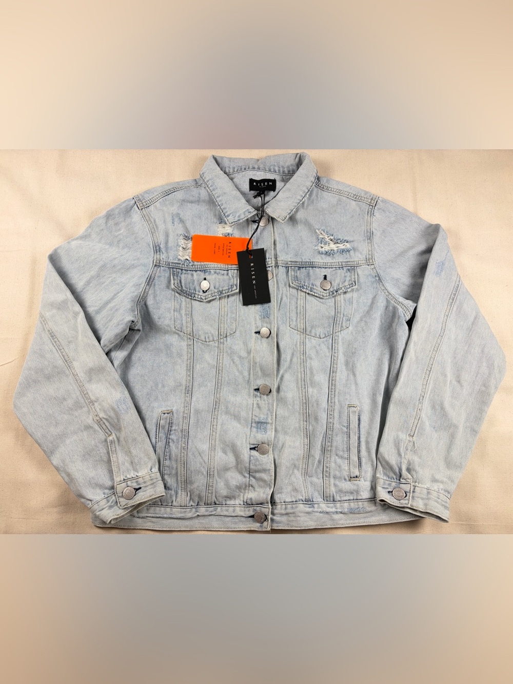 Risen Los Angeles Womens Denim Jacket Large Light Wash Distressed NWT RDJ1103